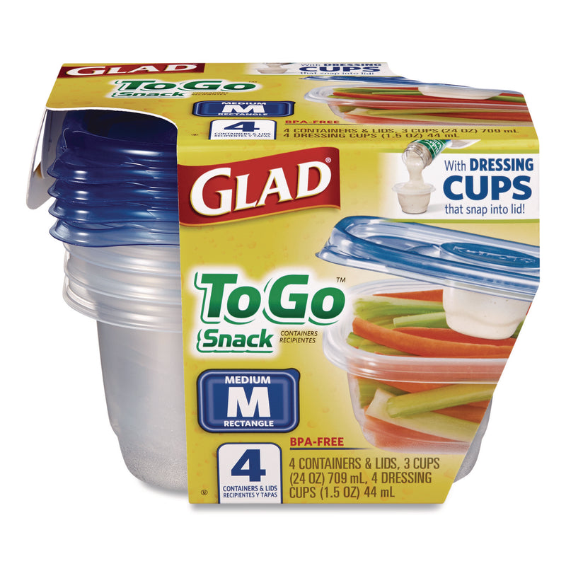 Glad To Go Lunch Containers, 2 Compartments, 32 oz, Plastic, 4/Pack (CLO134347) Pack of 4