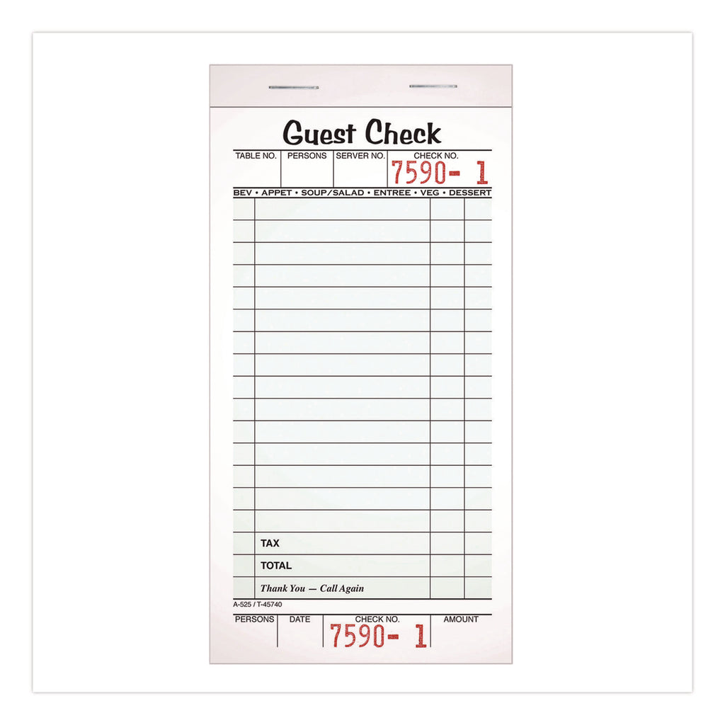 Pad Cheque Form Adams Business Forms One-Part Guest Check Pad with Perforated Stub, On ...