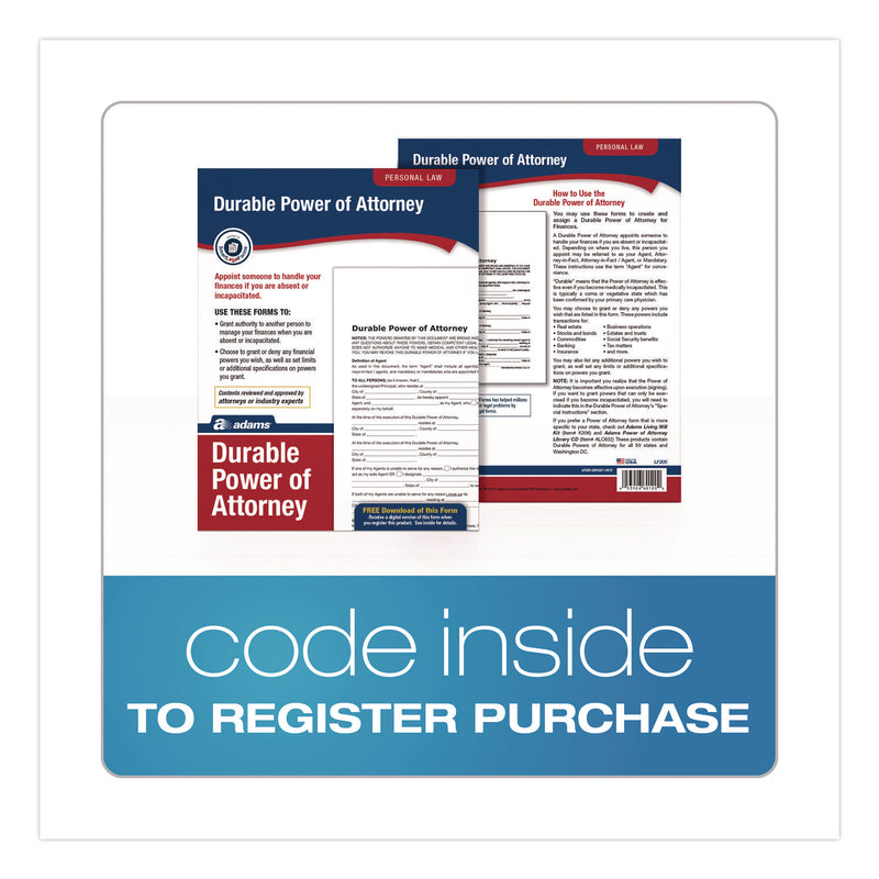 Adams Business Forms Durable Power of Attorney Digital Download with Instructions, 8.5 x 11, Unlimited Number of Forms (ABFLF205) Each