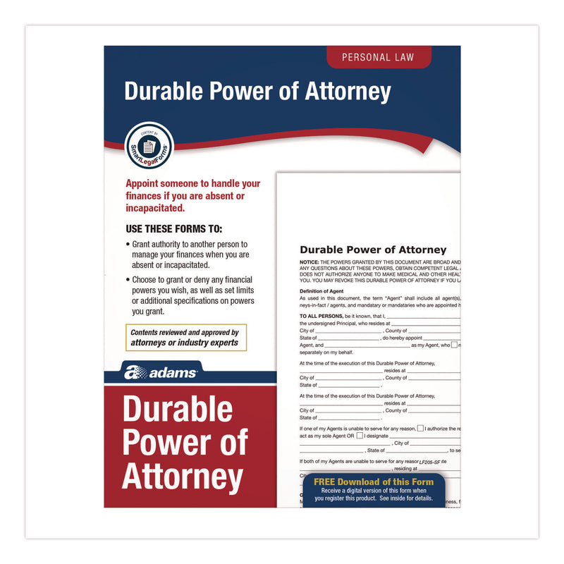 Adams Business Forms Durable Power of Attorney Digital Download with Instructions, 8.5 x 11, Unlimited Number of Forms (ABFLF205) Each