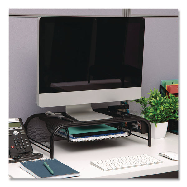 Mind Reader Metal Mesh Monitor Stand with Paper Tray, 20" x 11.5" x 5.5", Black, Supports 33 lb, 2/Pack (EMS2MESHMONBLK) Pack of 2