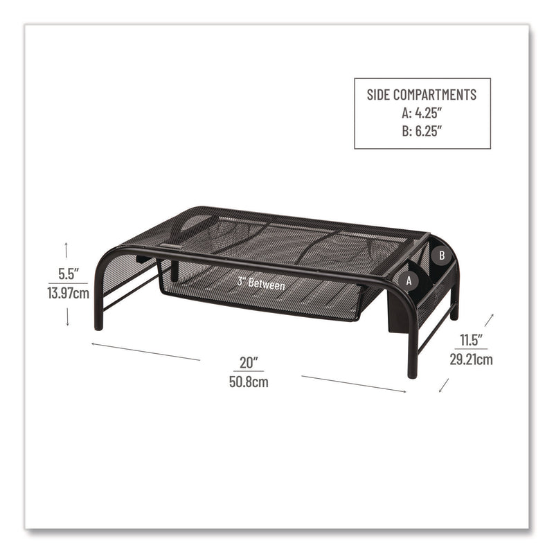 Mind Reader Metal Mesh Monitor Stand with Paper Tray, 20" x 11.5" x 5.5", Black, Supports 33 lb, 2/Pack (EMS2MESHMONBLK) Pack of 2