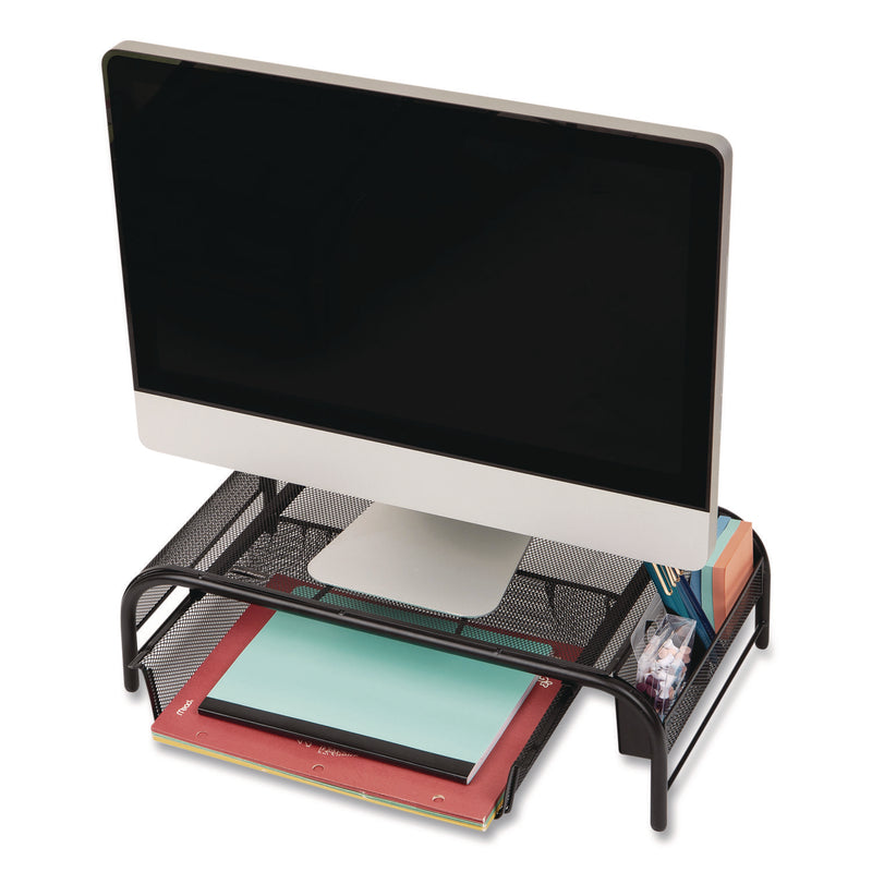 Mind Reader Metal Mesh Monitor Stand with Paper Tray, 20" x 11.5" x 5.5", Black, Supports 33 lb, 2/Pack (EMS2MESHMONBLK) Pack of 2