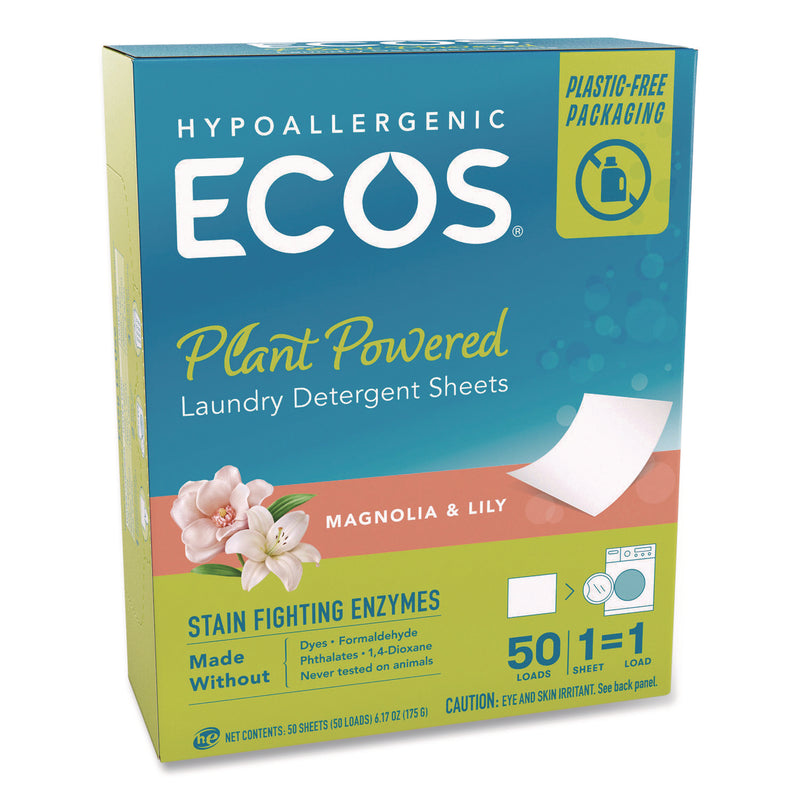 ECOS® Liquidless Laundry Detergent Sheets, Magnolia and Lily, 6.17 oz Box, 50 Sheets (EOP953610) Each