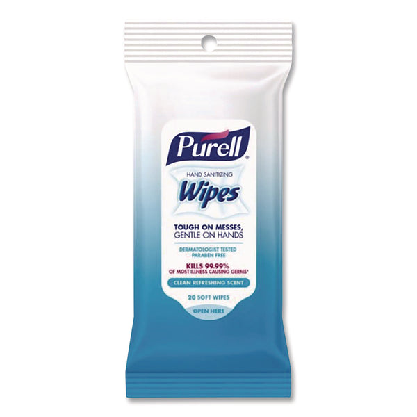 PURELL® Hand Sanitizing Wipes, Clean Refreshing Scent, White, 20 Wipes/Pack, 12 Packs/Carton (GOJ912412CMR) Case of 12