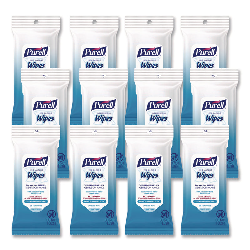 PURELL® Hand Sanitizing Wipes, Clean Refreshing Scent, White, 20 Wipes/Pack, 12 Packs/Carton (GOJ912412CMR) Case of 12