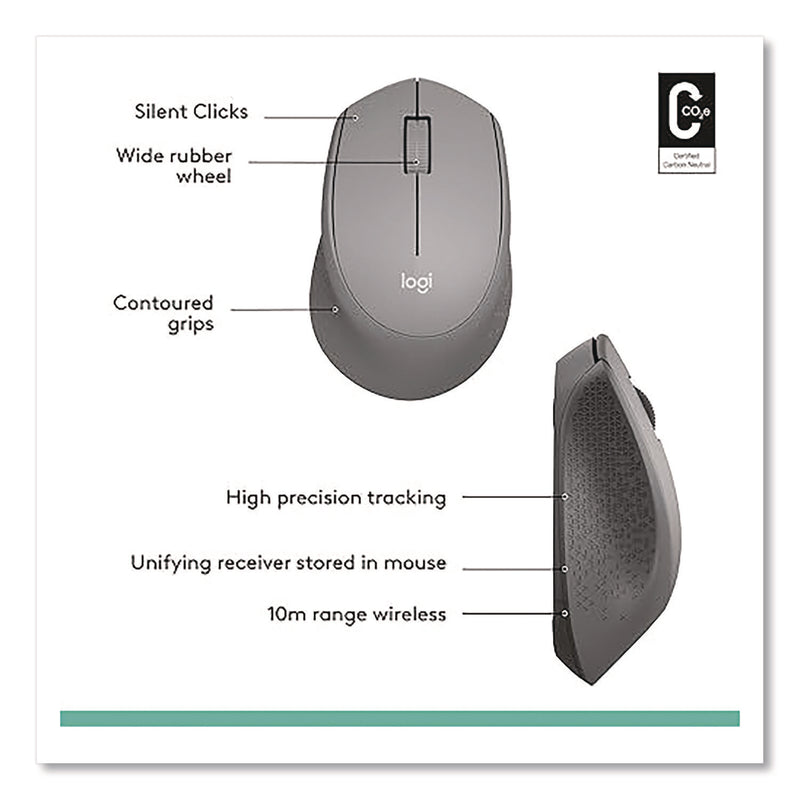 Logitech® M330 Silent Plus Mouse, 2.4 GHz Frequency/33 ft Wireless Range, Right Hand Use, Gray (LOG2406185) Each