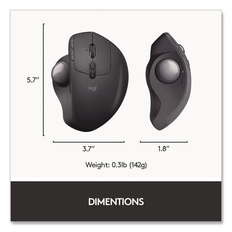 Logitech® MX Ergo Plus Advanced Wireless Trackball Mouse, 2.4 GHz Frequency/33 ft Wireless Range, Right Hand Use, Black (LOG2764655) Each