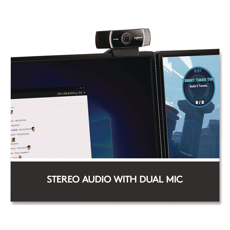 Logitech® C922 Pro Stream Webcam, 1920 pixels x 1080 pixels, 3 Mpixels, Black (LOG2843756) Each