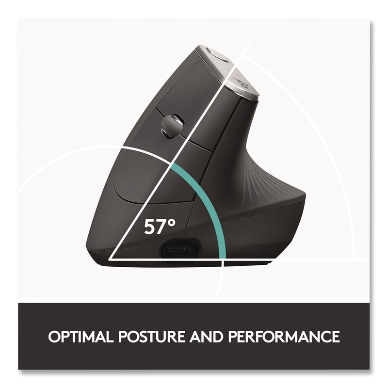 Logitech® MX Vertical Advanced Ergonomic Mouse, 2.4 GHz Frequency/33 ft Wireless Range, Left/Right Hand Use, Graphite (LOG24342520) Each