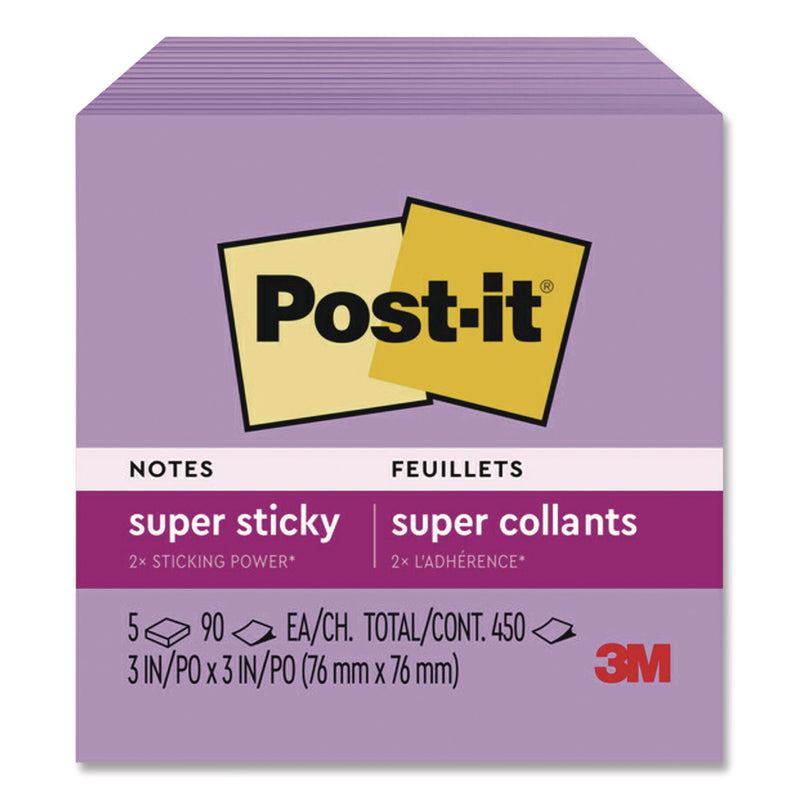 Post-it® Notes Super Sticky Super Sticky Notes, 3 x 3, Mulberry, 90 Sheets/Pad, 5 Pads/Pack (MMM6545SSCG) Pack of 5