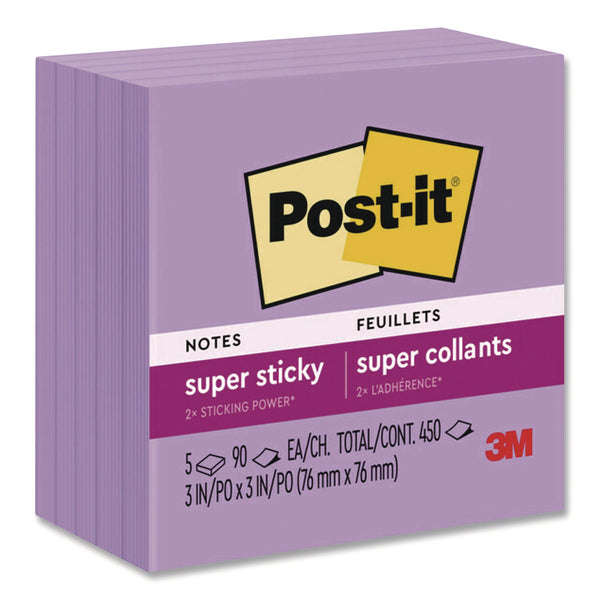 Post-it® Notes Super Sticky Super Sticky Notes, 3 x 3, Mulberry, 90 Sheets/Pad, 5 Pads/Pack (MMM6545SSCG) Pack of 5