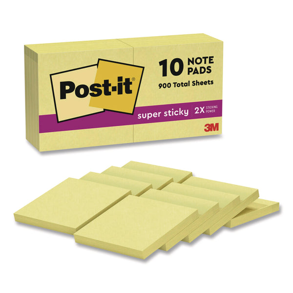 Post-it® Notes Super Sticky Super Sticky Pads in Canary Yellow, 3 x 3, 90 Sheets/Pad, 10 Pads/Pack (MMM65410SSCY) Pack of 10