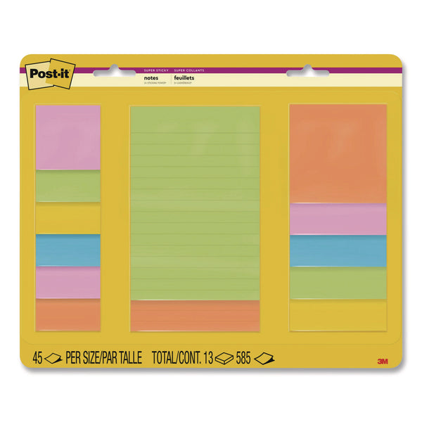 Post-it® Notes Super Sticky Super Sticky Pads in Energy Boost Colors, (11) Unruled, (2) Ruled, Assorted Sizes/Colors, 45 Sheets/Pad, 13 Pads/Pack (MMM462313SSAU) Pack of 13