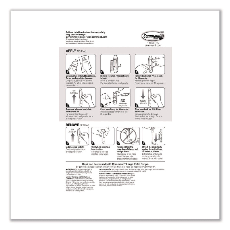 Command® Large Wire Hook, Metal/Plastic, White, Supports 5 lbs (MMM70006903192) Each