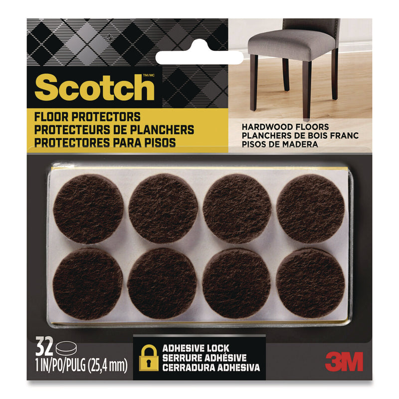 Scotch™ Felt Pad Protectors, 1" Diameter, Brown, 32/Pack (MMMSP822NA) Pack of 32