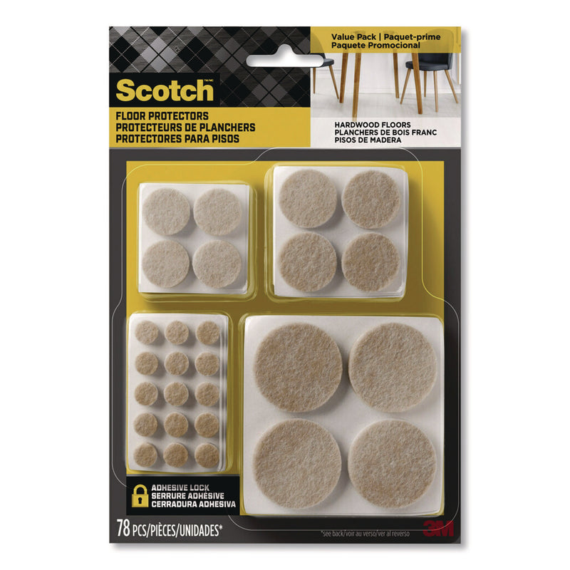 Scotch™ Felt Pad Protectors, Assorted Round, Beige, 78/Pack (MMMSP855NA) Pack of 78