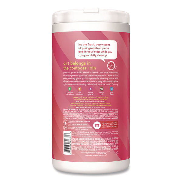 Method® All Purpose Cleaning Wipes, 1 Ply, Pink Grapefruit, White, 70/Pack (MTH365347) Pack of 70