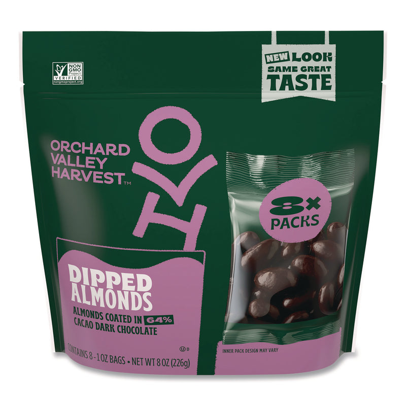 Orchard Valley Harvest® Dipped Almonds, Dark Chocolate, 1 oz Bag, 8/Pack (OVHJOH36537) Each