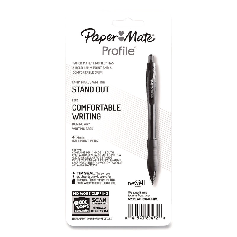 Paper Mate® Profile Ballpoint Pen, Retractable, Bold 1.4 mm, Blue Ink, Translucent Blue Barrel, 4/Pack (PAP196066689472) Pack of 4