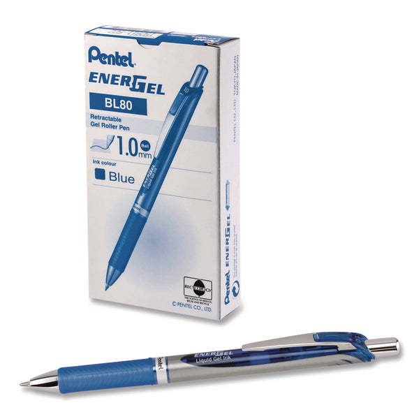 Pentel® EnerGel RTX Gel Pen, Retractable, Bold 1 mm, Blue Ink, Blue/Gray Barrel, Dozen (PENBL80CDZ) 1 Dozen