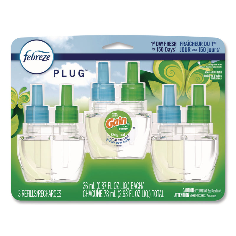 Febreze PLUG Air Freshener Refills, Gain Original, 0.87 oz, 3/Pack (PGC54341EA) Pack of 3