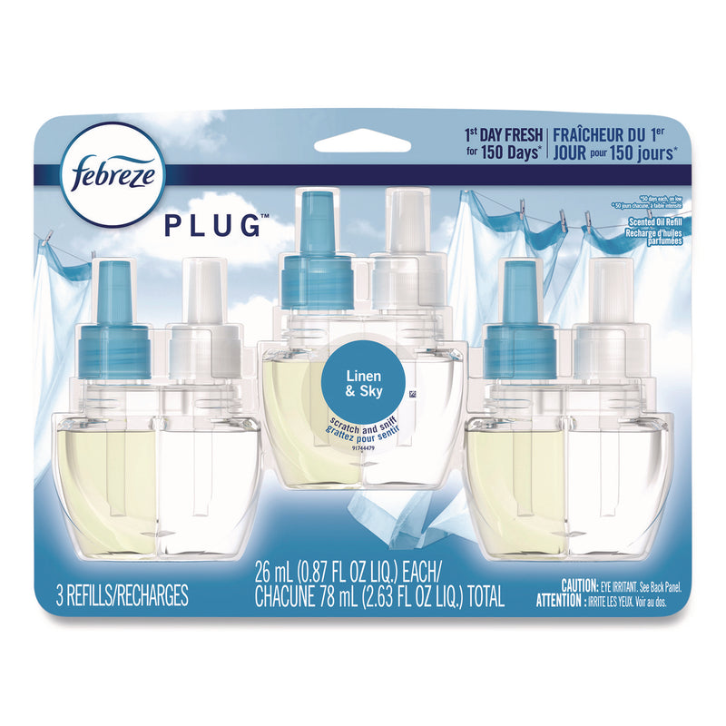 Febreze PLUG Air Freshener Refills, Linen and Sky, 0.87 oz, 3/Pack (PGC54344EA) Pack of 3