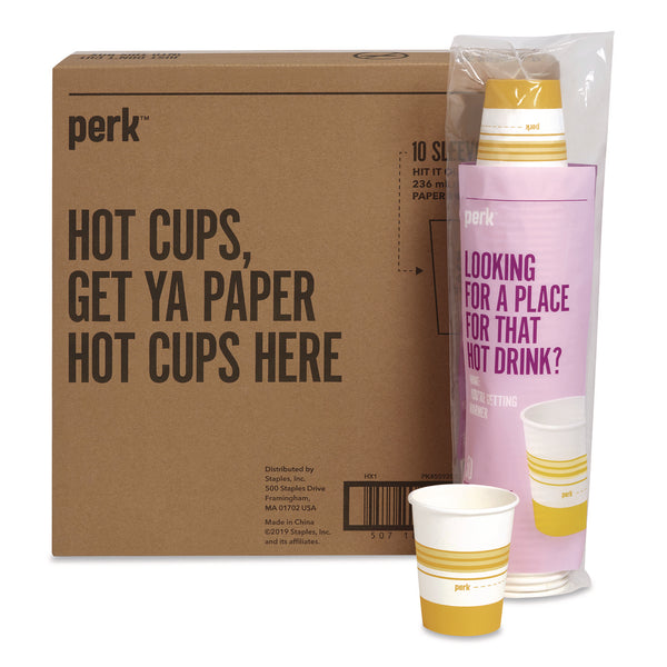 Perk™ Paper Hot Cups, 8 oz, White/Yellow, 500/Carton (PRKPK45592CT) Case of 500