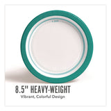 Perk™ Medium-Weight Paper Plates, 8.5" dia, White/Teal, 500/Carton (PRKPK54329CT) Case of 500