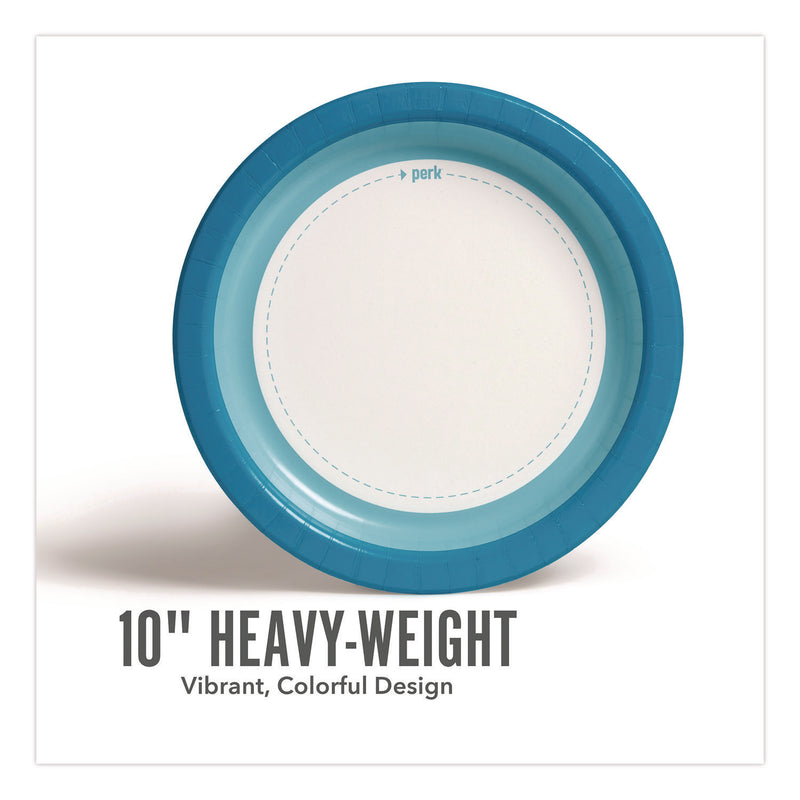 Perk™ Heavy-Weight Paper Plates, 10" dia, White/Blue, 500/Carton (PRKPK54330CT) Case of 500