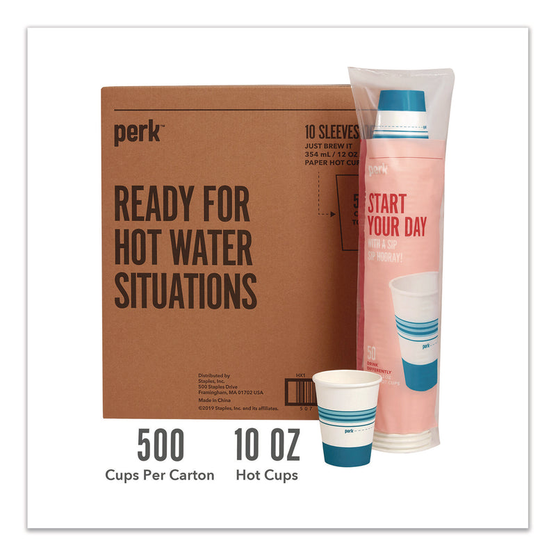 Perk™ Paper Hot Cups, 12 oz, White/Blue, 500/Carton (PRKPK54367CT) Case of 500