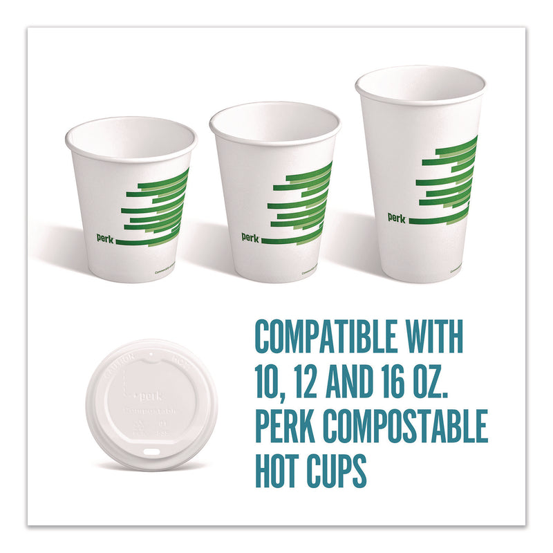 Perk™ Compostable Plastic Hot Cup Lids, Fits 10 oz, 12 oz, 16 oz Cups, White, 500/Carton (PRKPK56218CT) Case of 500