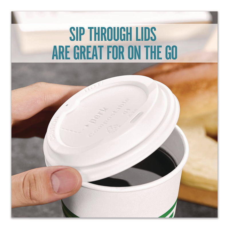 Perk™ Compostable Plastic Hot Cup Lids, Fits 10 oz, 12 oz, 16 oz Cups, White, 500/Carton (PRKPK56218CT) Case of 500