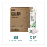 Perk™ Eco-ID Compostable Paper Hot Cups, 12 oz, White/Green, 500/Carton (PRKPK56222CT) Case of 500