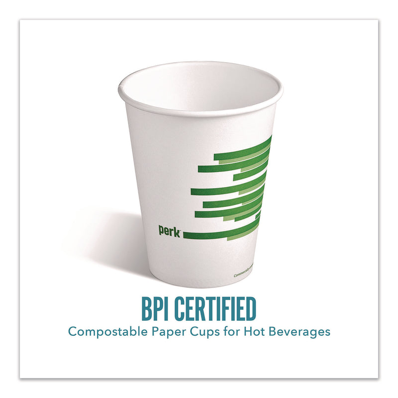 Perk™ Eco-ID Compostable Paper Hot Cups, 12 oz, White/Green, 500/Carton (PRKPK56222CT) Case of 500