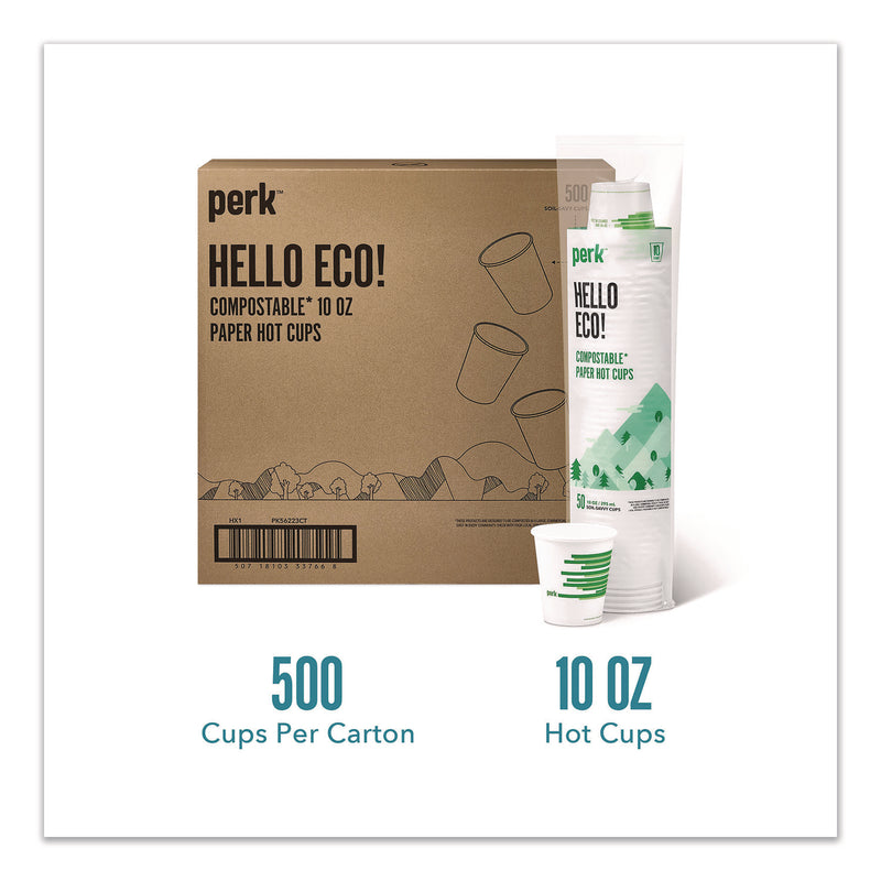 Perk™ Eco-ID Compostable Paper Hot Cups, 10 oz, White/Green, 500/Carton (PRKPK56223CT) Case of 500