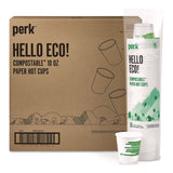 Perk™ Eco-ID Compostable Paper Hot Cups, 10 oz, White/Green, 500/Carton (PRKPK56223CT) Case of 500