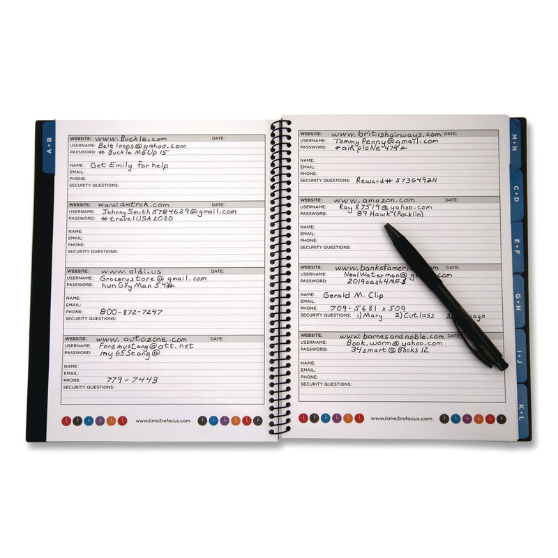 Large Password Log Book, 384 Total Entries, 4 Entries/Page, Black Plastic Cover, (48) 10 x 7.5 Sheets (RFCLARGEPWBOOKB) Each