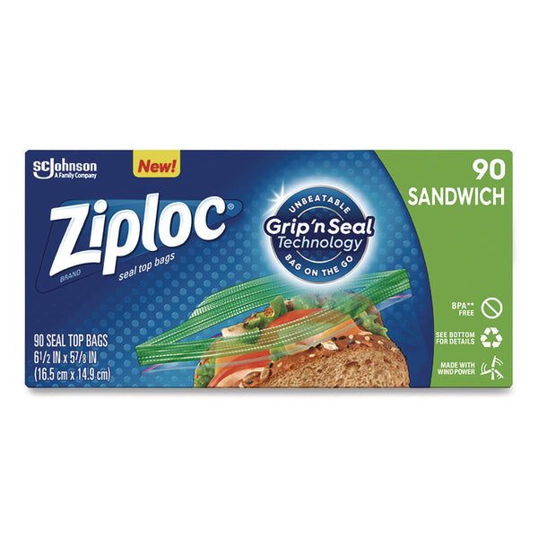 Ziploc® Resealable Sandwich Bags, 6.5" x 5.88", Clear, 90/Pack (SJN366151) Pack of 90