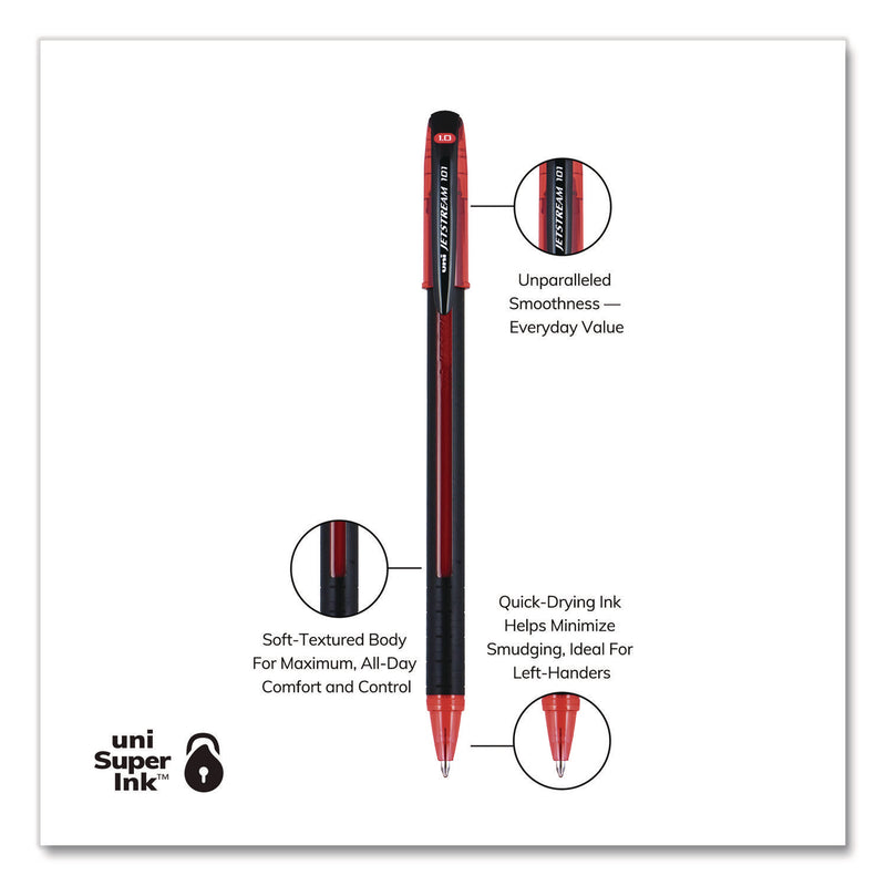 uniball® Jetstream 101 Hybrid Gel Pen, Stick, Bold 1 mm, Red Ink, Black/Red Barrel, Dozen (UBC1768013) 1 Dozen