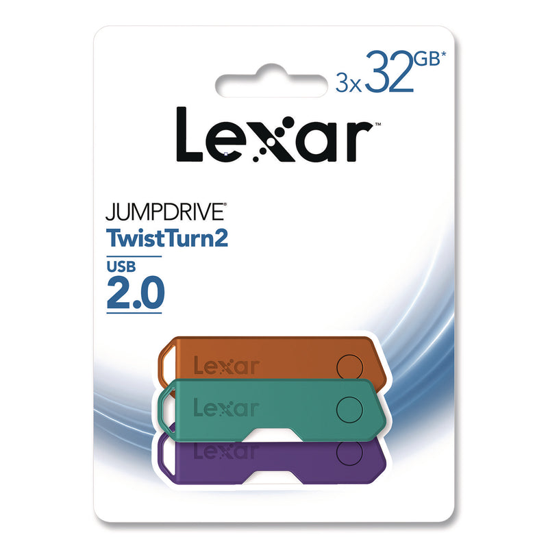 Lexar™ Twist Turn2 USB 2.0 Flash Drive, 32 GB, Orange/Purple/Teal, 3/Pack (LXR24388082) Pack of 3