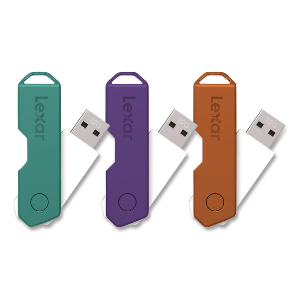 Lexar™ Twist Turn2 USB 2.0 Flash Drive, 32 GB, Orange/Purple/Teal, 3/Pack (LXR24388082) Pack of 3