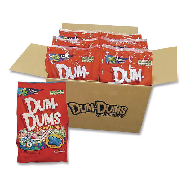 Spangler® Dum-Dum-Pops, Assorted Flavors, Individually Wrapped, 2 lb Bag, 200 Pieces/Bag, 6 Bags/Carton (SPA711) Case of 1200