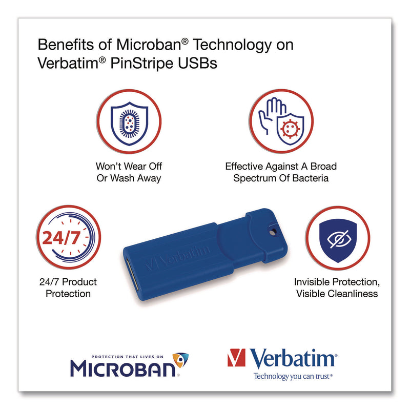 PinStripe USB 3.2 Flash Drive, 16 GB, Blue/Green/Red, 3/Pack (VER70386) Pack of 3