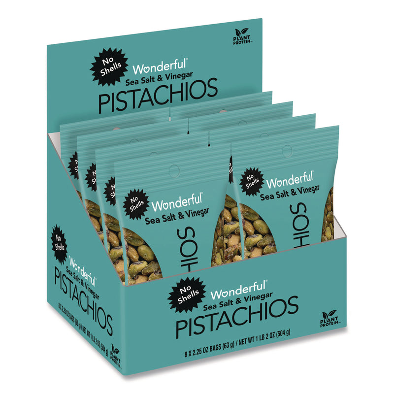 Paramount Farms® Wonderful No Shells Pistachios, Sea Salt and Vinegar, 2.25 oz Bag, 8/Box (WONPAR70033) Box of 8