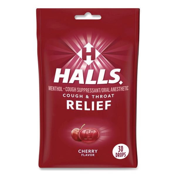 Halls Relief Menthol Cough Suppressant - Oral Anesthetic, Cherry, 30/Pack (LIL621825221OWN) Pack of 30