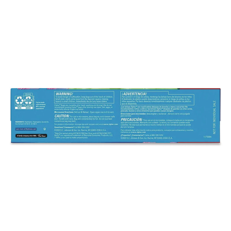 Ziploc® Slider Storage Bags, Gallon, 9.5" x 2.63" x 10.56", Clear, 68 Bags (SJN316489EA) Each