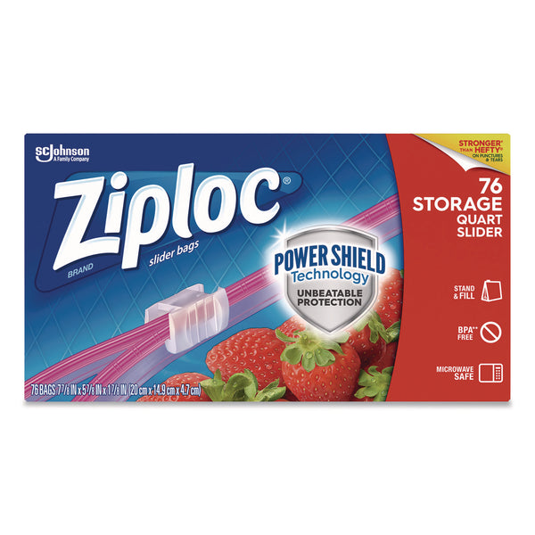 Ziploc® Slider Storage Bags, Quart, 5.88" x 1.88" x 7.88", Clear, 76 Bags (SJN316490EA) Each