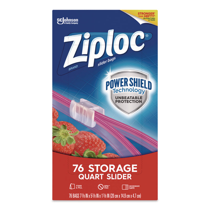 Ziploc® Slider Storage Bags, Quart, 5.88" x 1.88" x 7.88", Clear, 76 Bags (SJN316490EA) Each