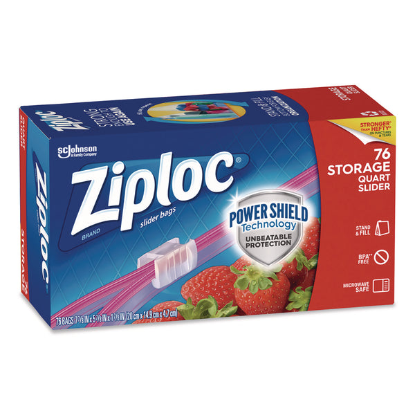 Ziploc® Slider Storage Bags, Quart, 5.88" x 1.88" x 7.88", Clear, 76 Bags (SJN316490EA) Each